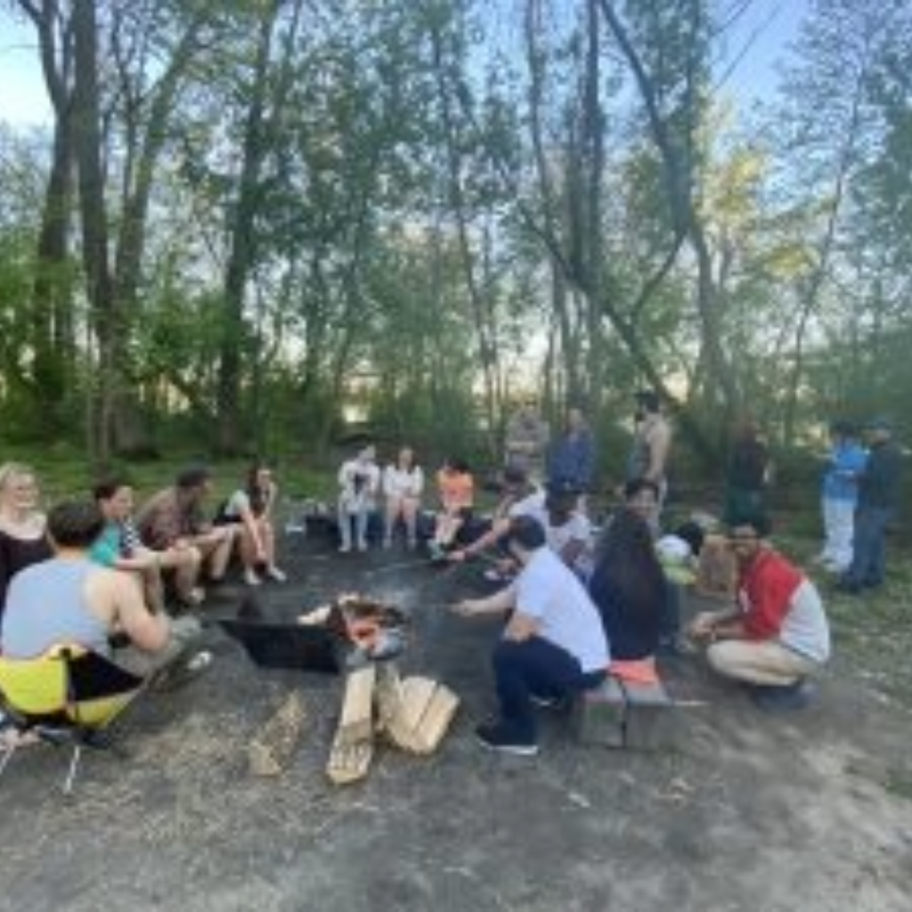 Students at a campfire held at Picnic Point