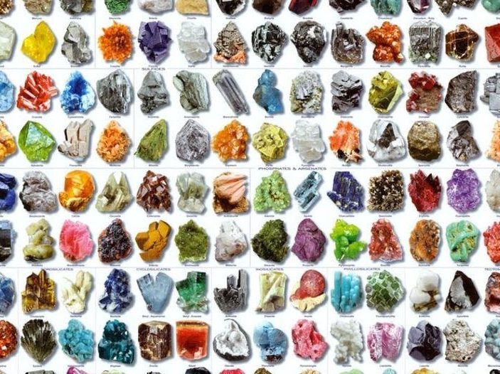 Various Minerals displayed on white background. The overlay text is clickable and will take you to the the Research pages for the Soil Chemistry and Mineralogy faculty members.