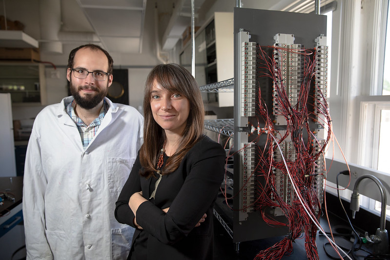 A faculty member and scientist standing in front of equipment in their lab. The overlay text is clickable and will take you to the the webpage for the Soil Science PhD program.